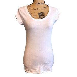 Splash Womens White Cotton Blend Scoop Neck Short Sleeve Slim Fit Tee Size Large